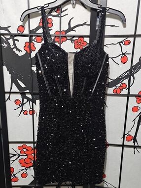 Wear Your Love Black Sequin Party Mini Dress Size 4 New